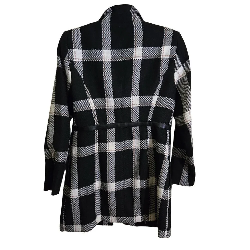 White House Black Market Plaid Zip-Up Black White Moto Jacket Size XS